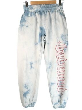 Badwood Blue White Tie Dye Logo Loungewear Streetwear Jogger Sweatpants Medium